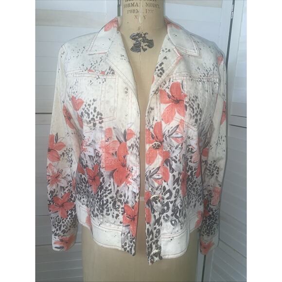 Nancy Bolen Jackets & Blazers - Nancy Bolen City Girl Ladies’ Size M Cream Denim Floral Lightweight Jacket